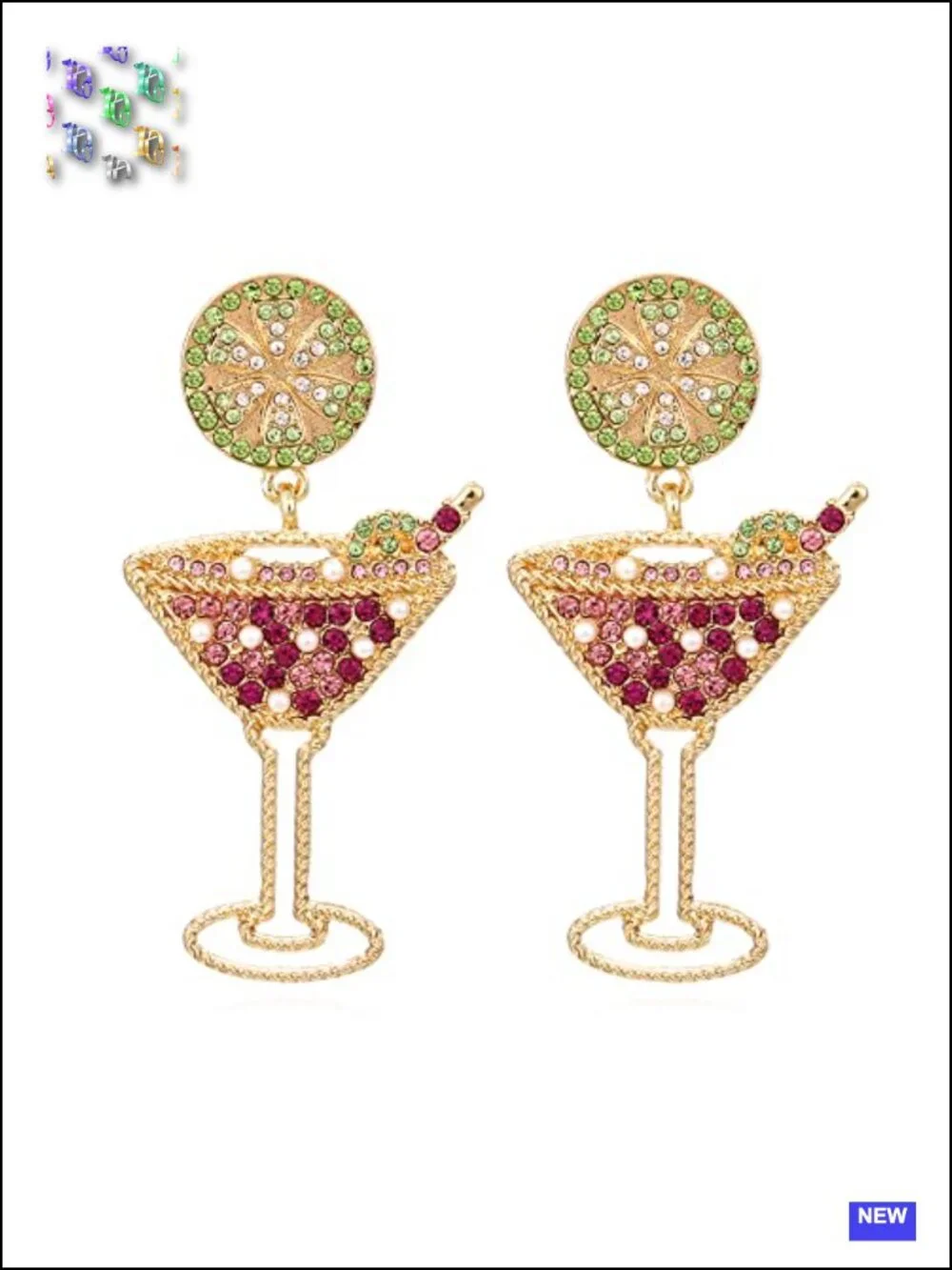 Rhinestone Fruit Slice Stud Drop Earrings Gold Tone Statement Novelty Earrings